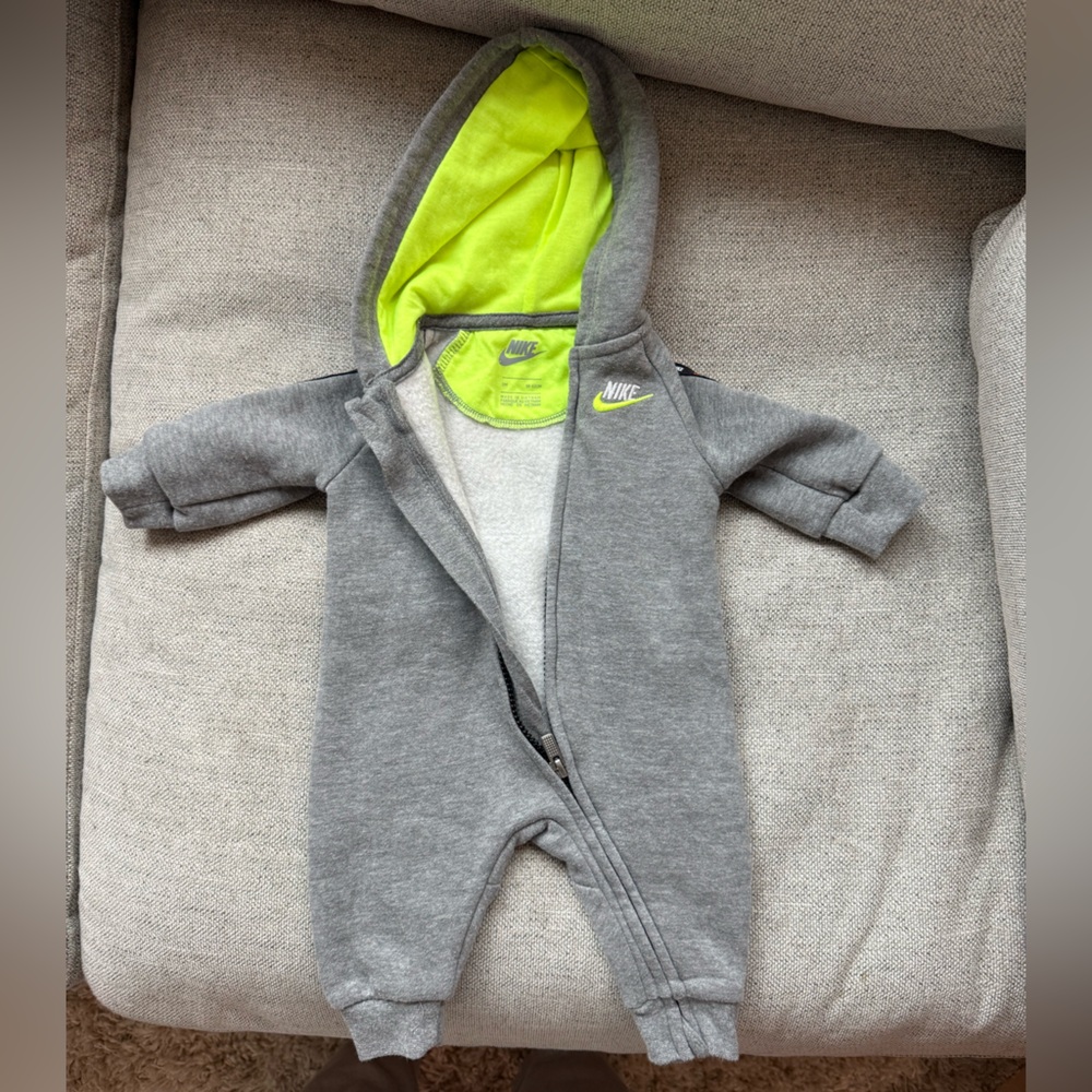 Nike Infant Gray and Neon Green Jumpsuit